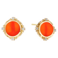 Syna Yellow Gold Orange Chalcedony Mogul Earrings with Diamonds