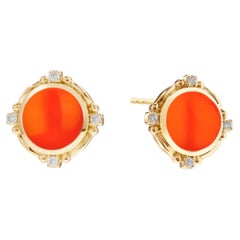 Syna Mogul-Ohrringe aus Gelbgold mit orangefarbenem Chalcedon und Diamanten