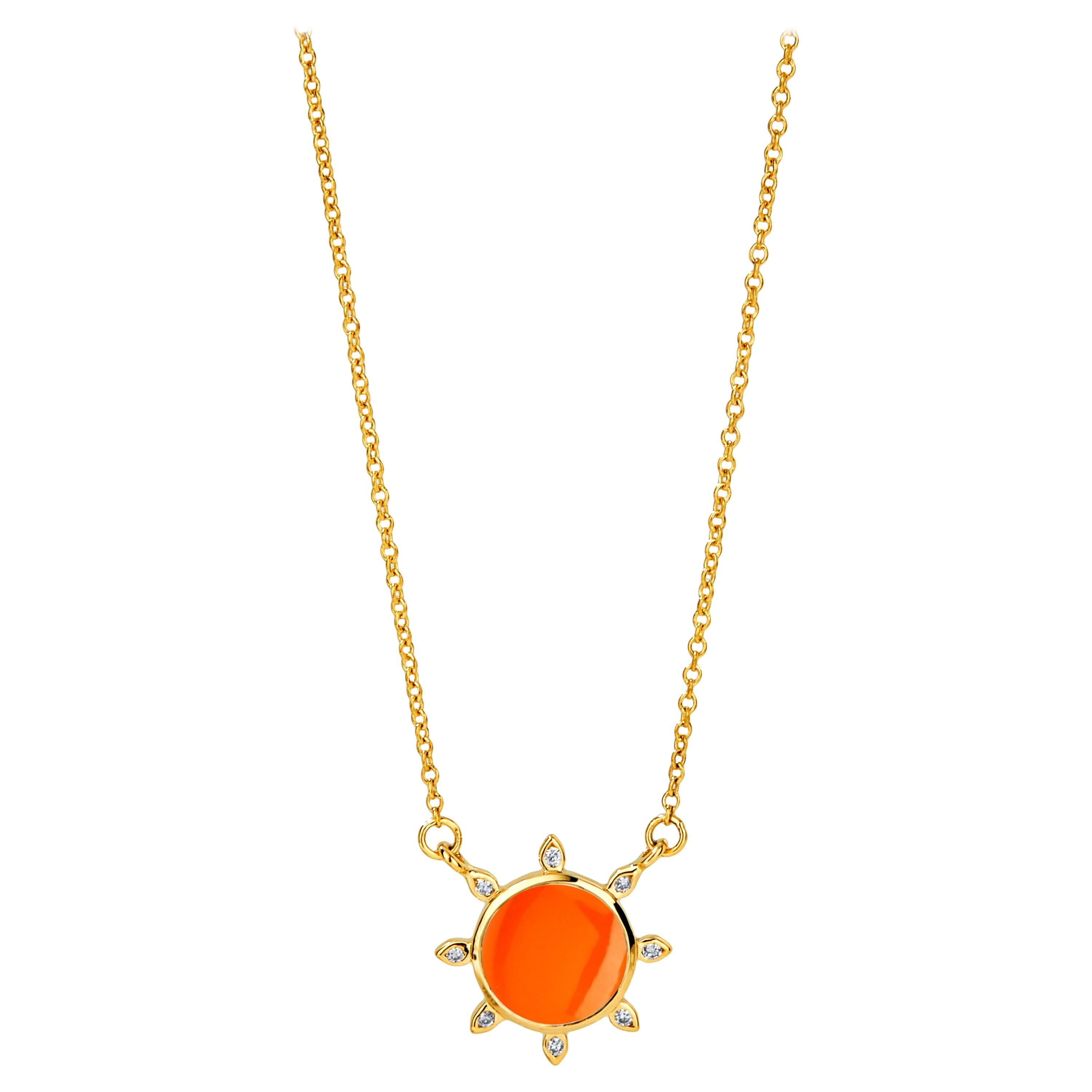 Syna Yellow Gold Orange Chalcedony Necklace with Champagne Diamonds