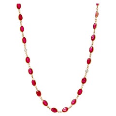 Syna Yellow Gold Oval Ruby Necklace with Diamonds
