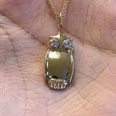 Syna Yellow Gold Owl Pendant with Diamonds