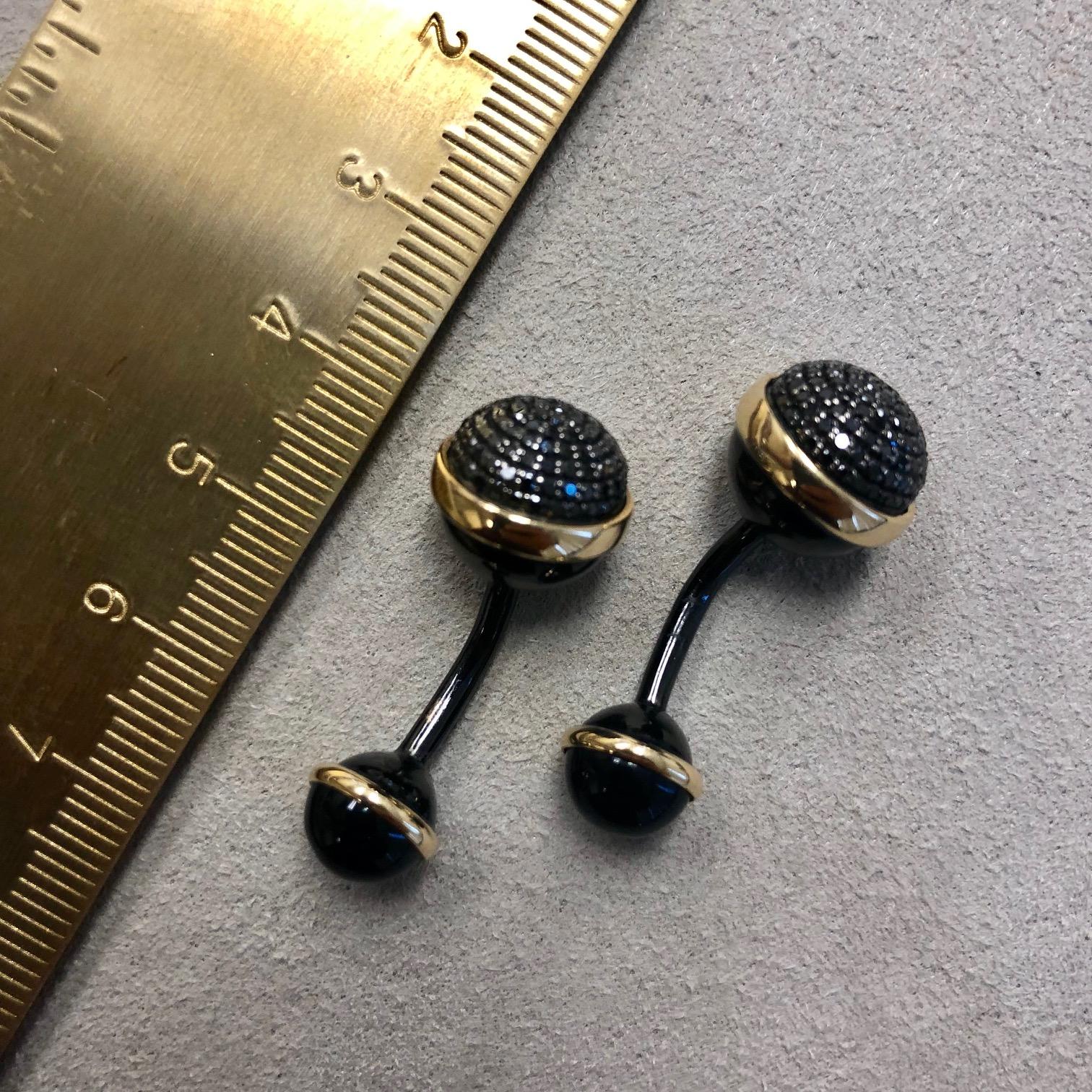 Women's or Men's Syna Gold and Oxidized Silver Cuff Links with Black Diamonds and Black Onyx