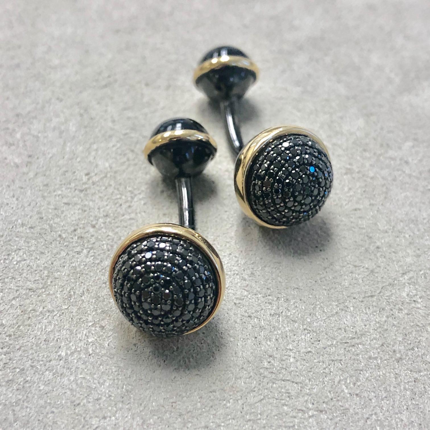 Syna Gold and Oxidized Silver Cuff Links with Black Diamonds and Black Onyx 1