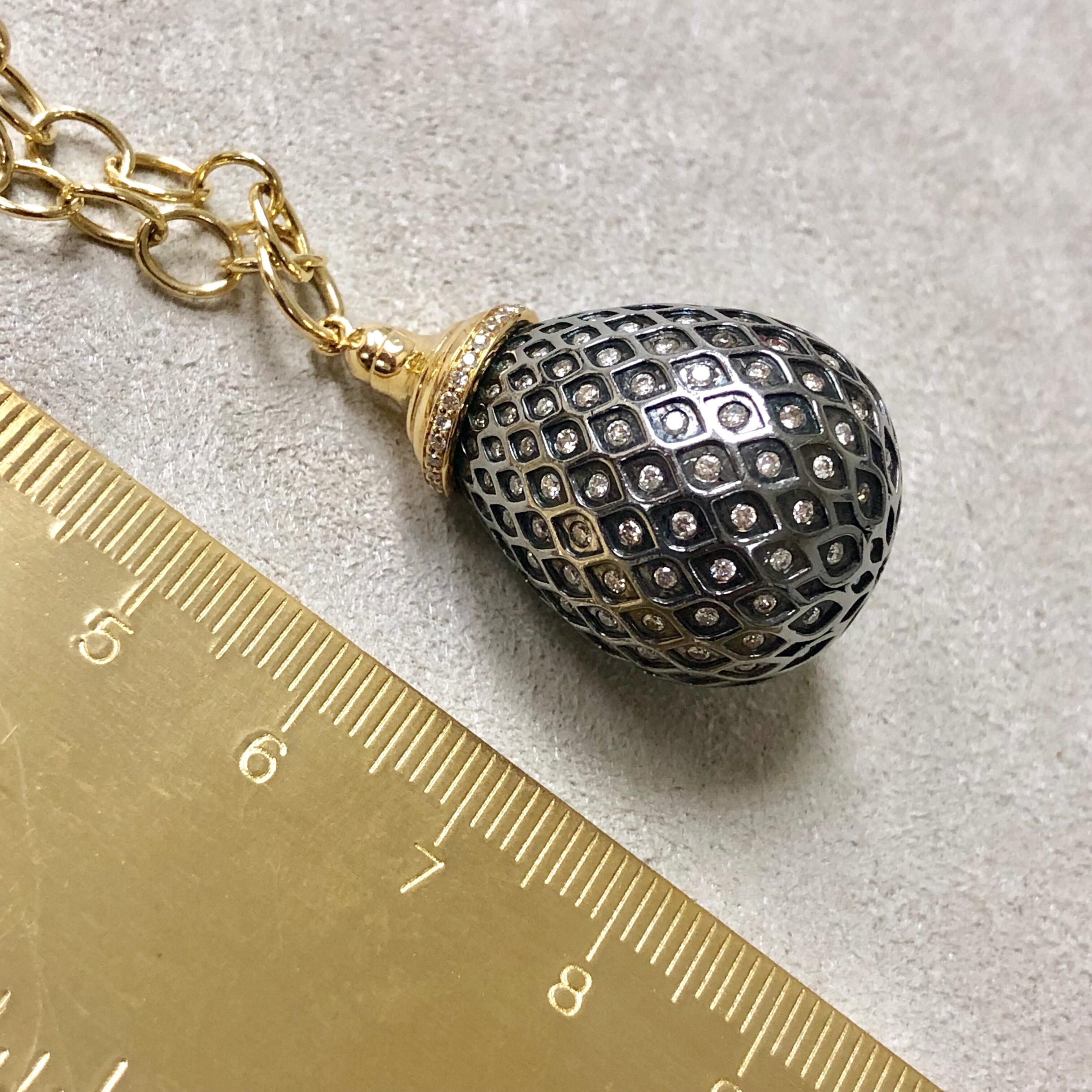 Women's Syna Yellow Gold Oxidized Silver Drop Pendant with Champagne Diamonds