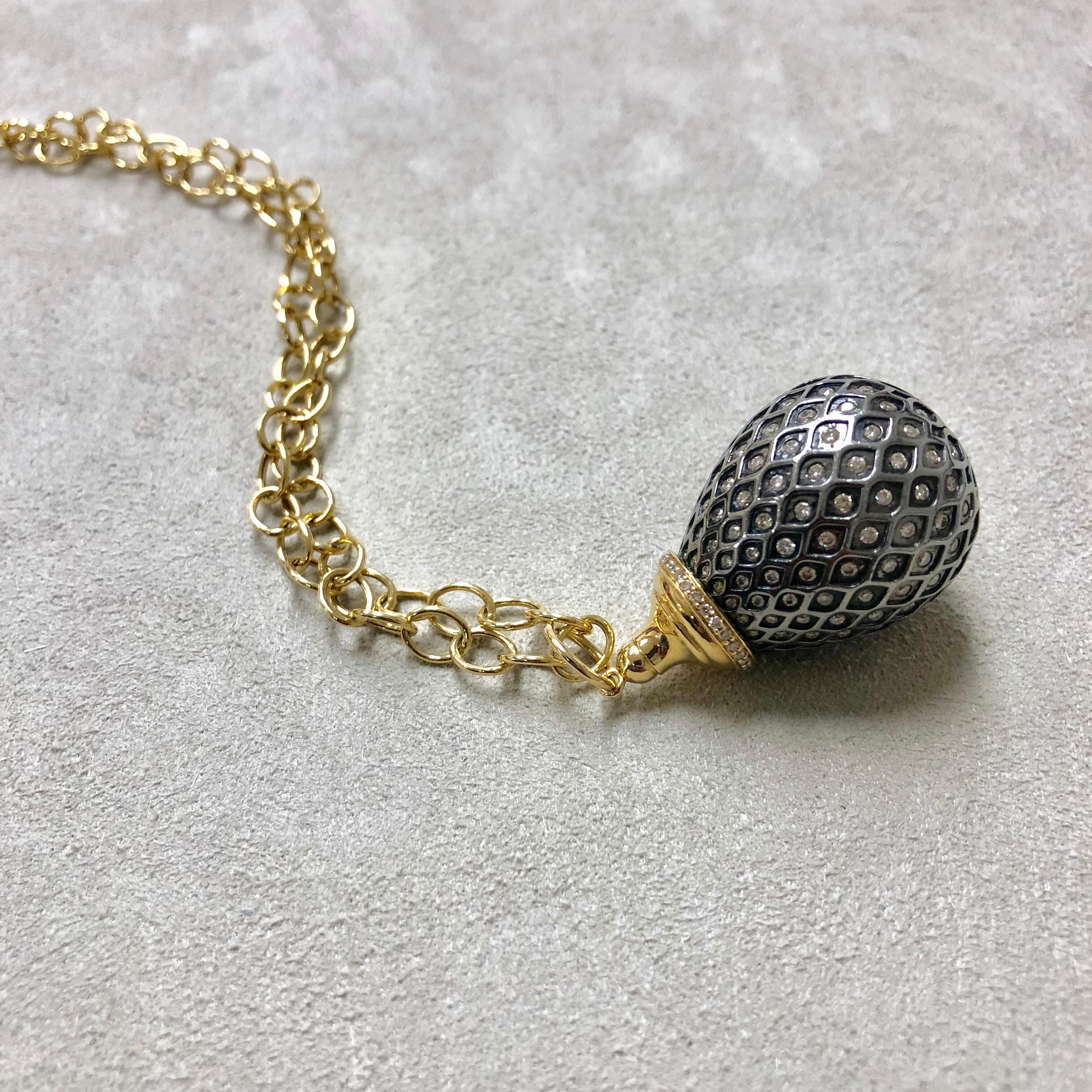 Syna Yellow Gold Oxidized Silver Drop Pendant with Champagne Diamonds 1