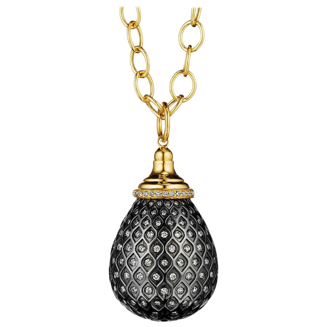 Syna Yellow Gold Oxidized Silver Drop Pendant with Champagne Diamonds