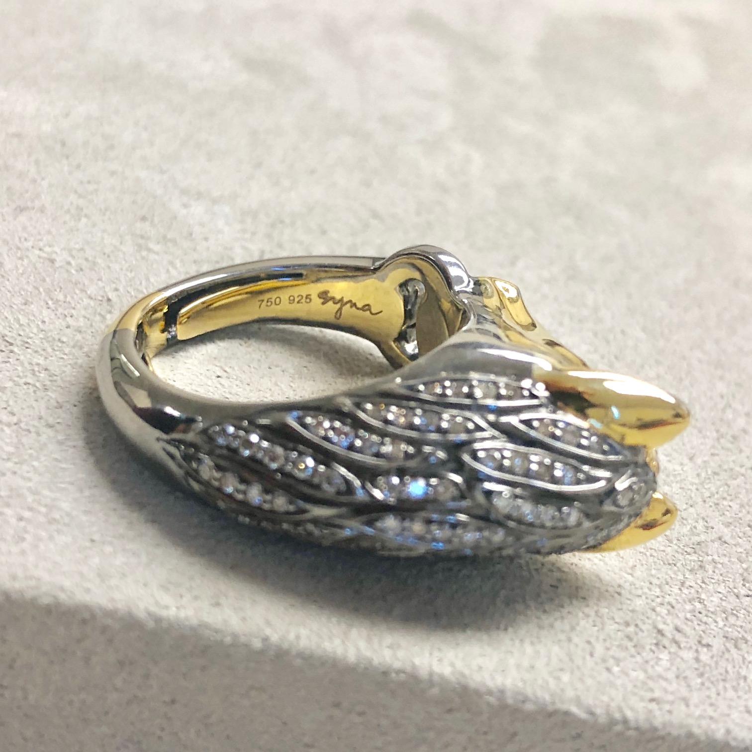 Contemporary Syna Yellow Gold and Oxidized Silver Horse Ring with Diamonds For Sale