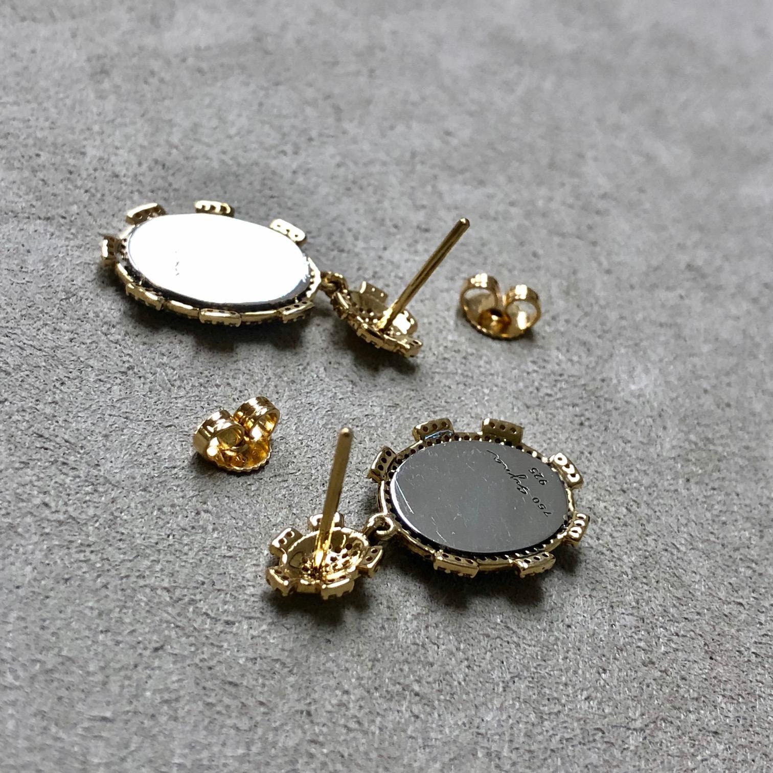 Syna Yellow Gold & Oxidized Silver Iris Flower Earrings with Champagne Diamonds 2