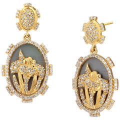 Syna Yellow Gold & Oxidized Silver Iris Flower Earrings with Champagne Diamonds