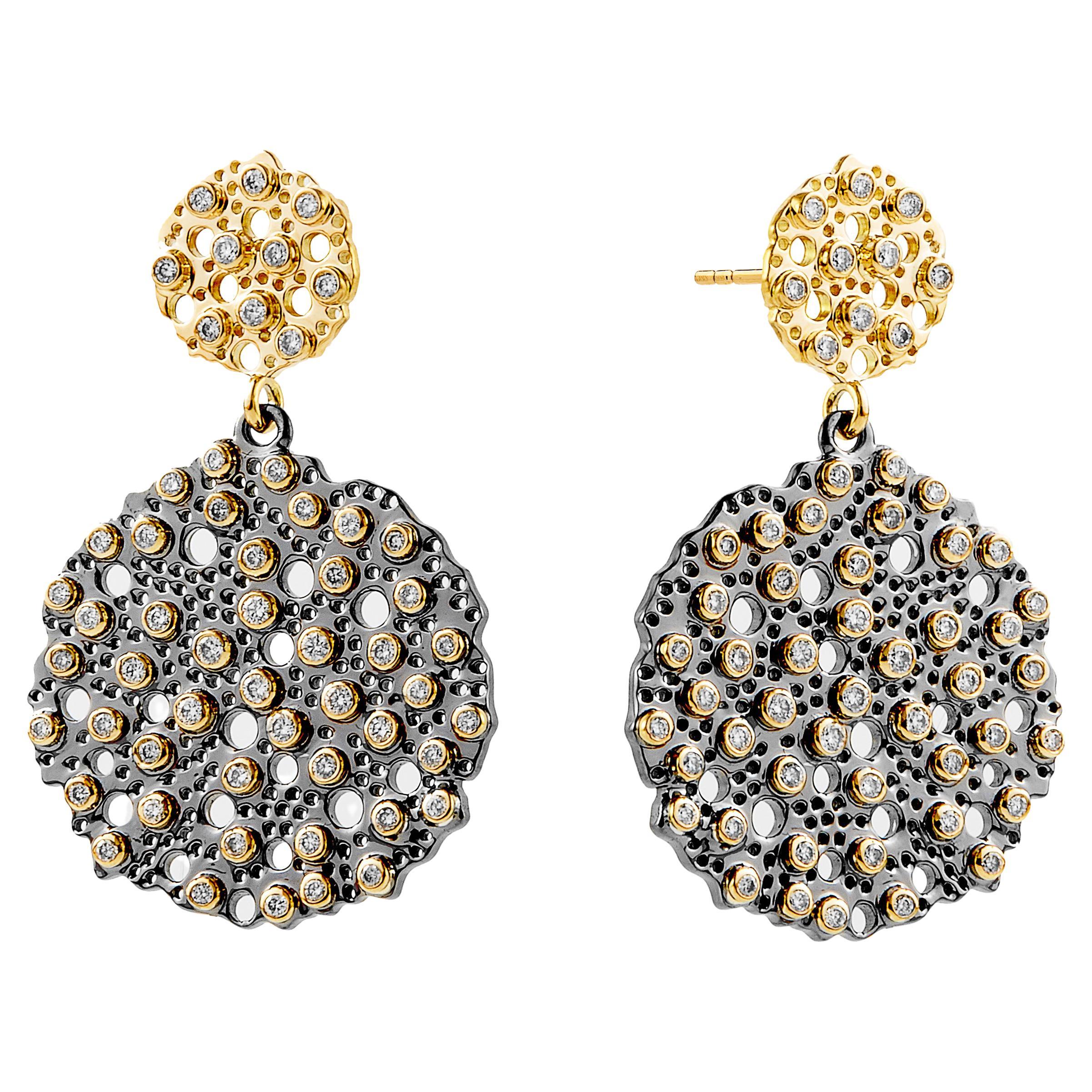 Syna Yellow Gold Oxidized Silver Starry Night Earrings with Diamonds For Sale