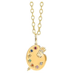 Syna Yellow Gold Paint Palette Pendant with Sapphires and Diamonds