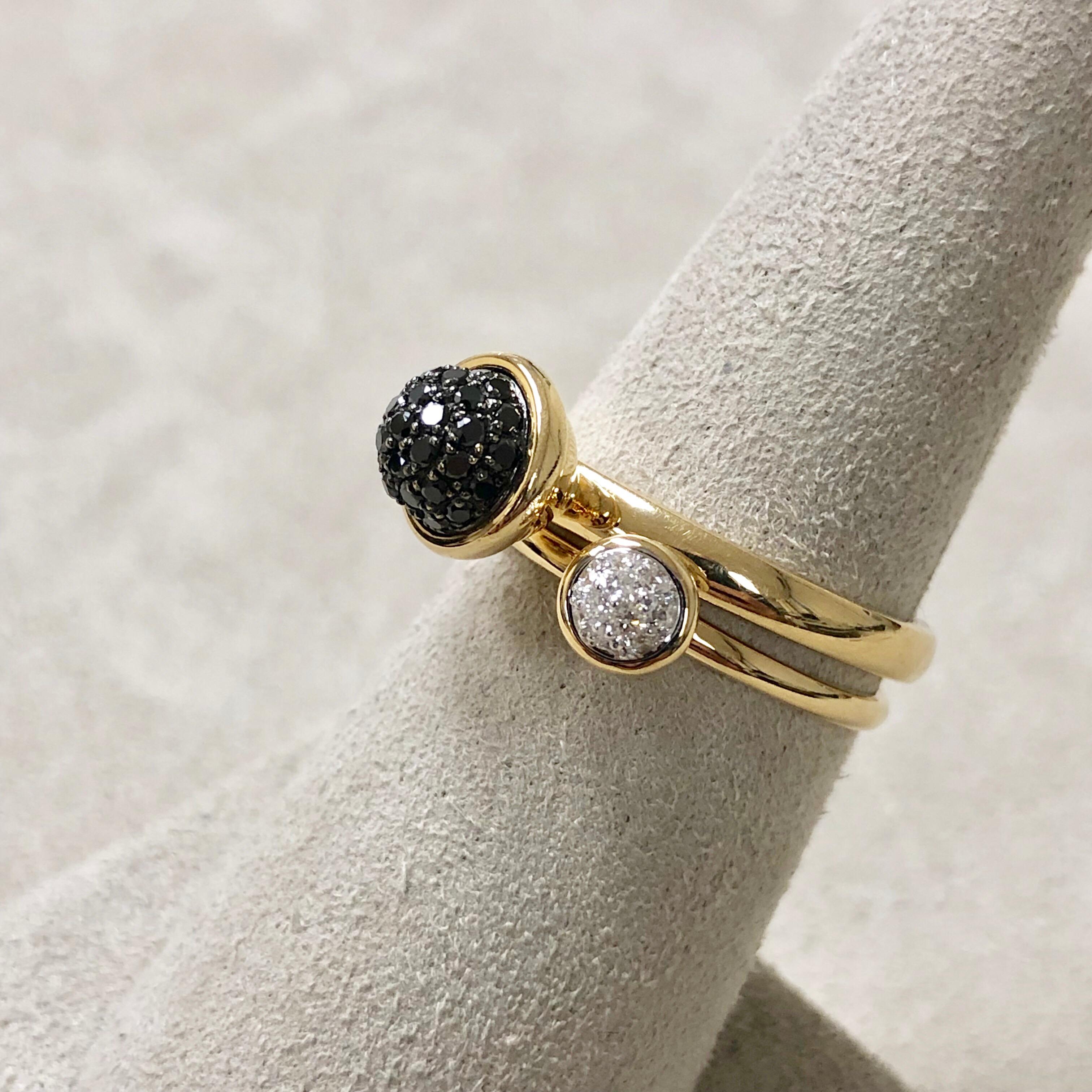 Contemporary Syna Yellow Gold Pair of Stacking Rings with Black and White Diamonds For Sale