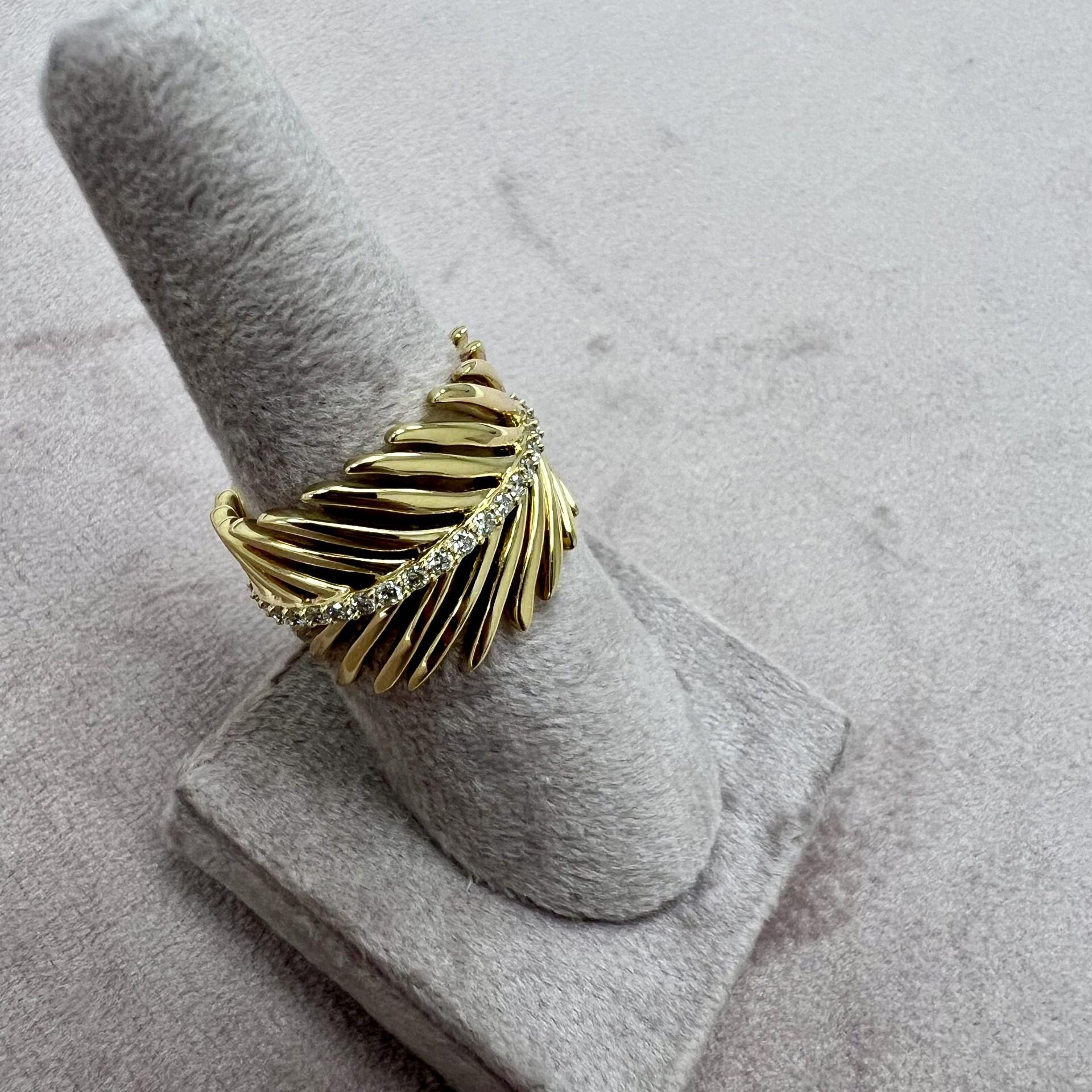 Contemporary Syna Yellow Gold Palm Leaf Band with Diamonds For Sale