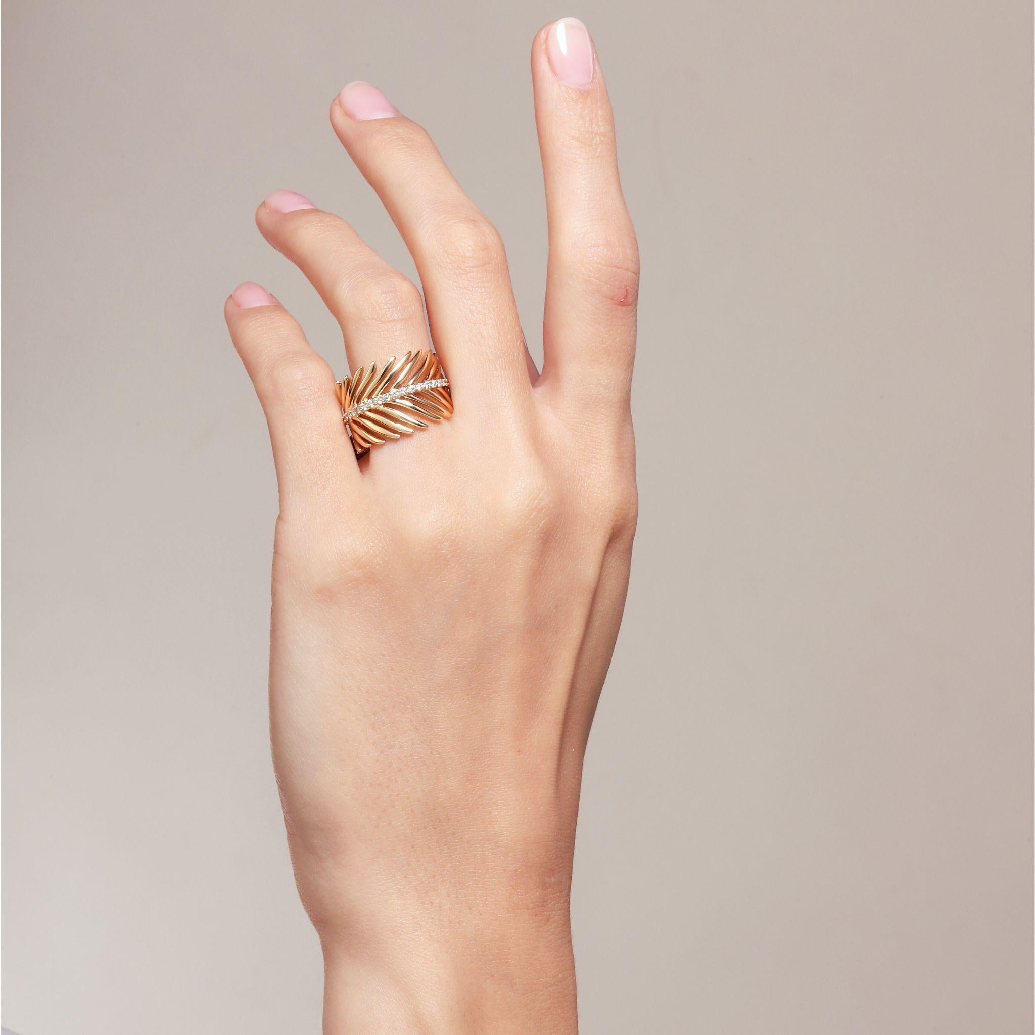 Contemporary Syna Yellow Gold Palm Leaf Band with Diamonds For Sale