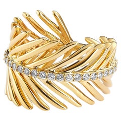 Syna Yellow Gold Palm Leaf Band with Diamonds