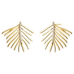 Syna Yellow Gold Palm Leaf Earrings with Diamonds