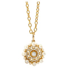 Syna Yellow Gold Pearl Pendant with Diamonds