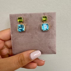 Syna Yellow Gold Peridot and Blue Topaz Earrings