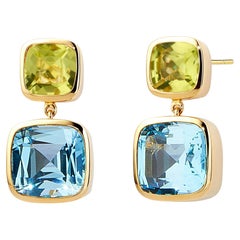 Syna Boucles d'oreilles en or jaune, péridot et topaze bleue