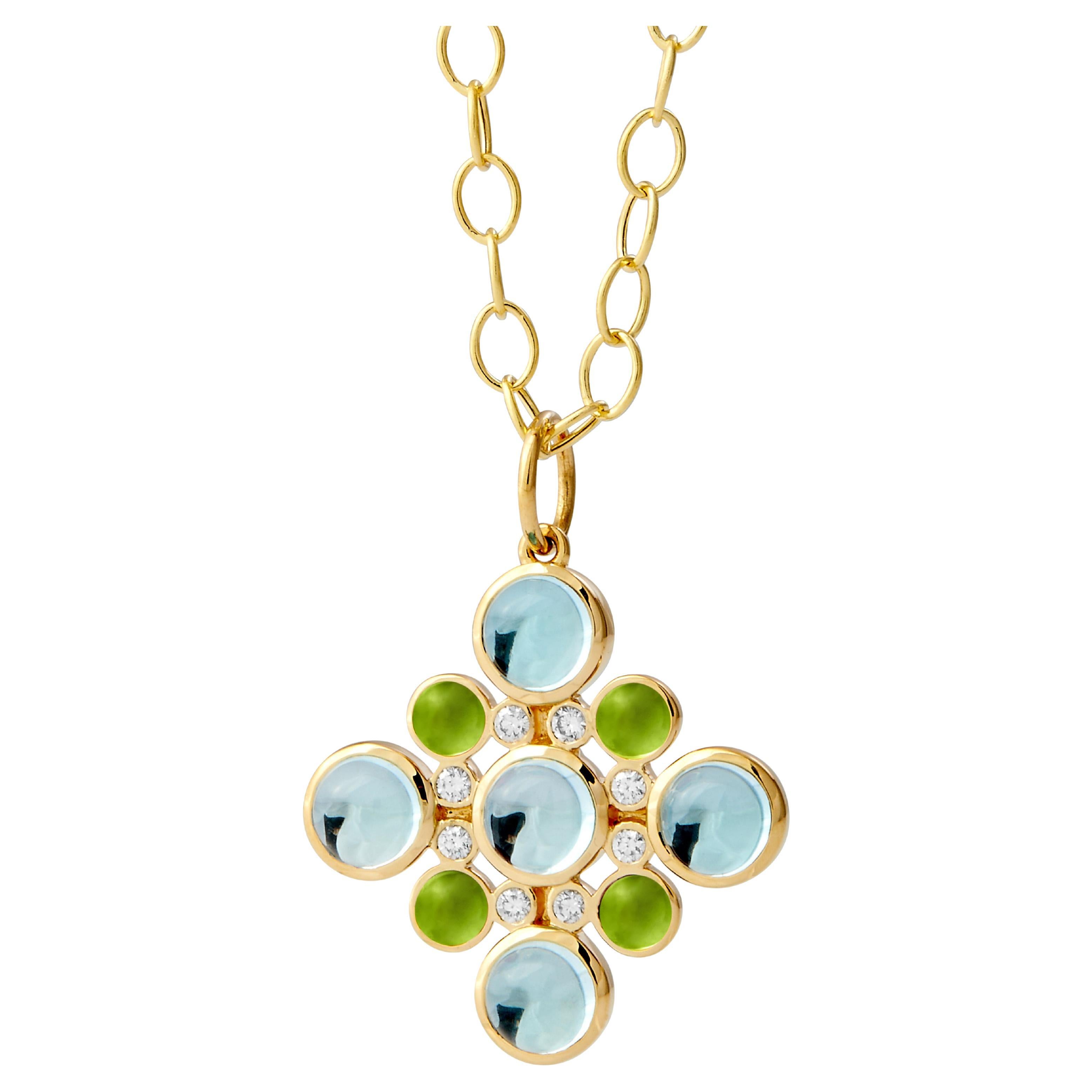 Syna Yellow Gold Peridot and Blue Topaz Pendant with Diamonds
