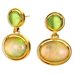Syna Yellow Gold Peridot and Opal Earrings