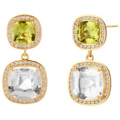 Syna Yellow Gold Peridot and Rock Crystal Diamond Earrings