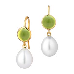 Syna Yellow Gold Peridot and South Sea Pearl Earrings