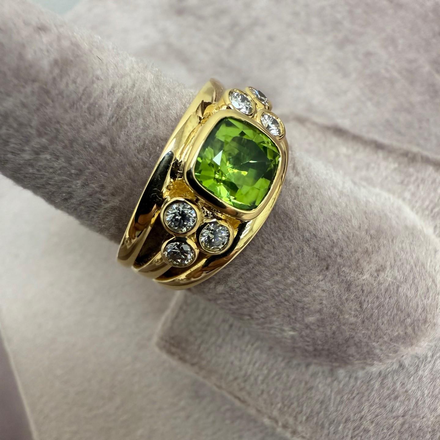 Contemporary Syna Yellow Gold Peridot Band with Diamonds For Sale