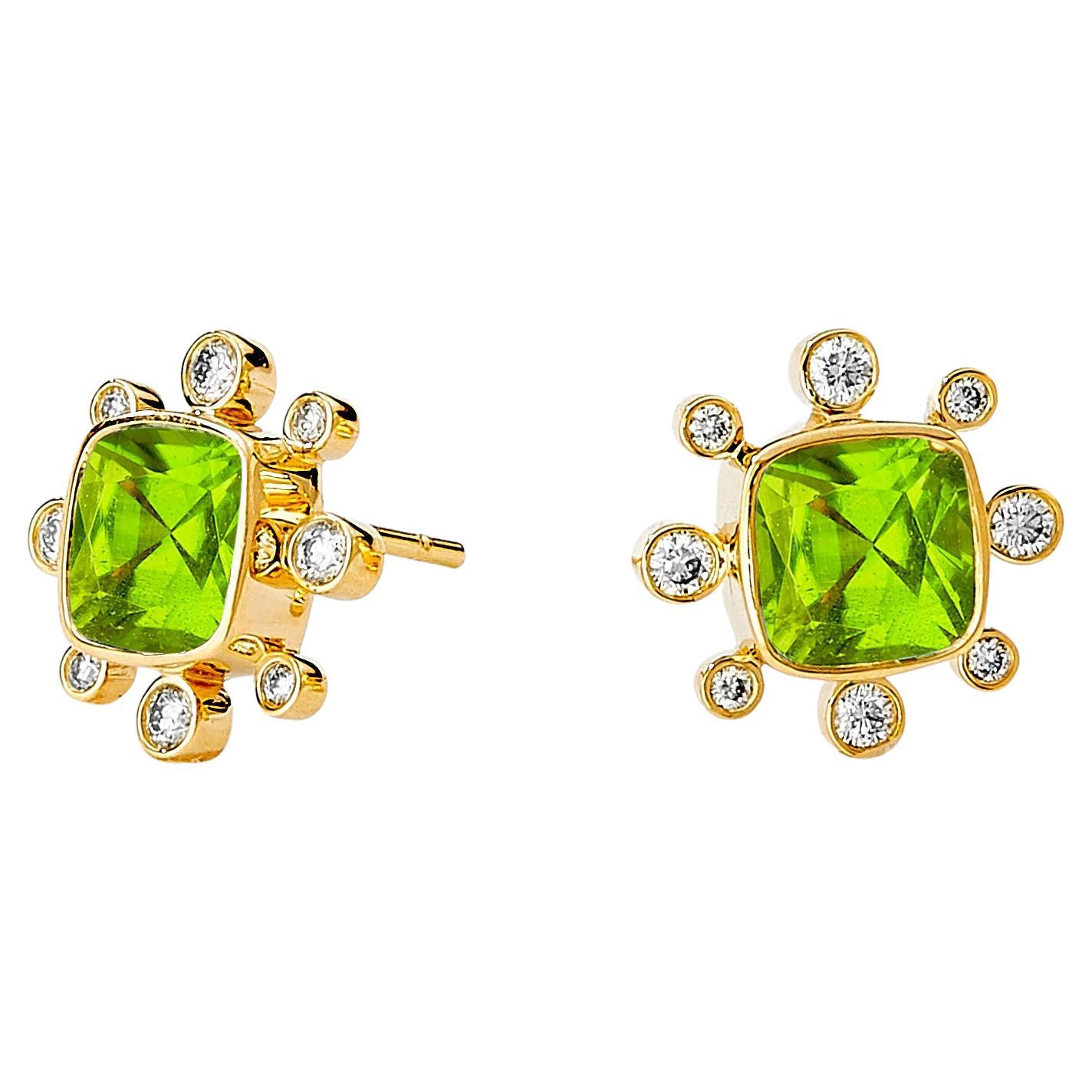 Syna Yellow Gold Peridot Earrings with Diamonds