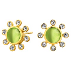 Syna Yellow Gold Peridot Earrings with Diamonds