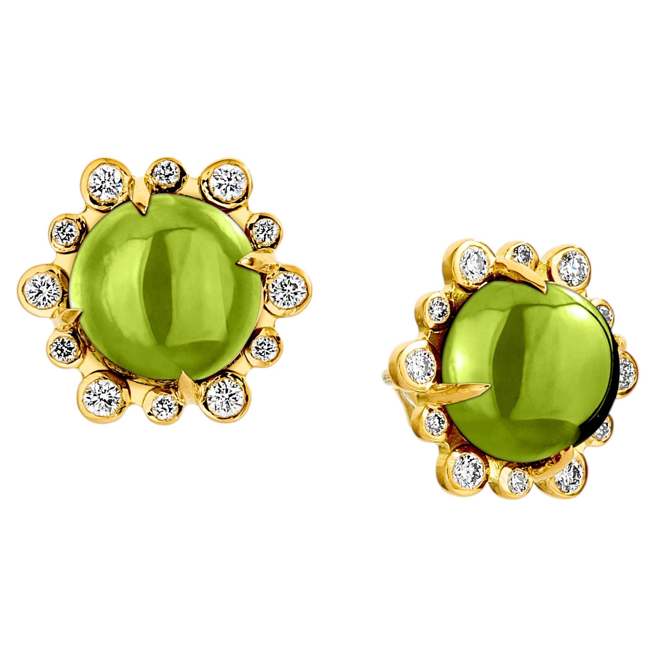 Syna Boucles d'oreilles en or jaune et péridots avec diamants