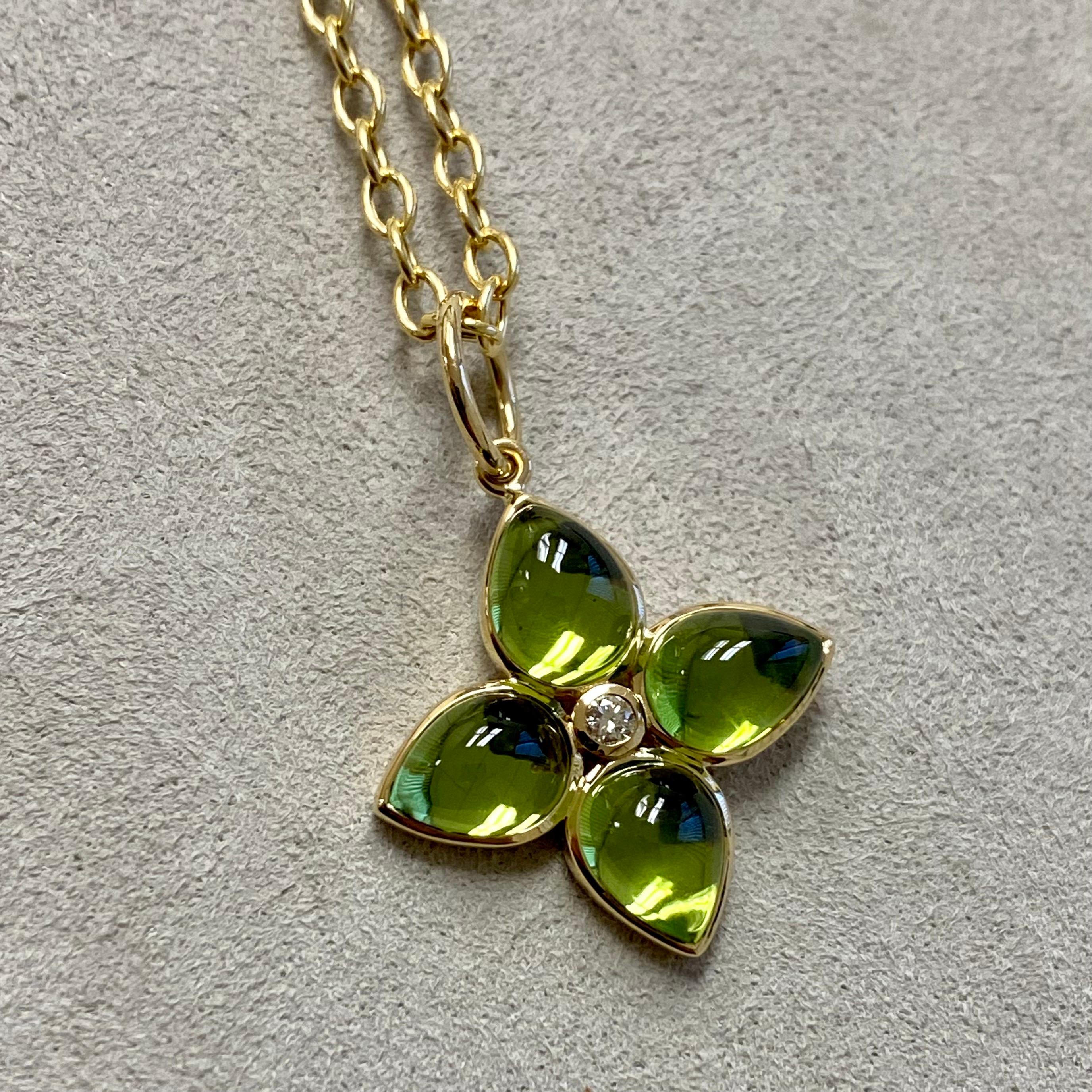 Syna Yellow Gold Peridot Flower Pendant with Champagne Diamond In New Condition For Sale In Fort Lee, NJ