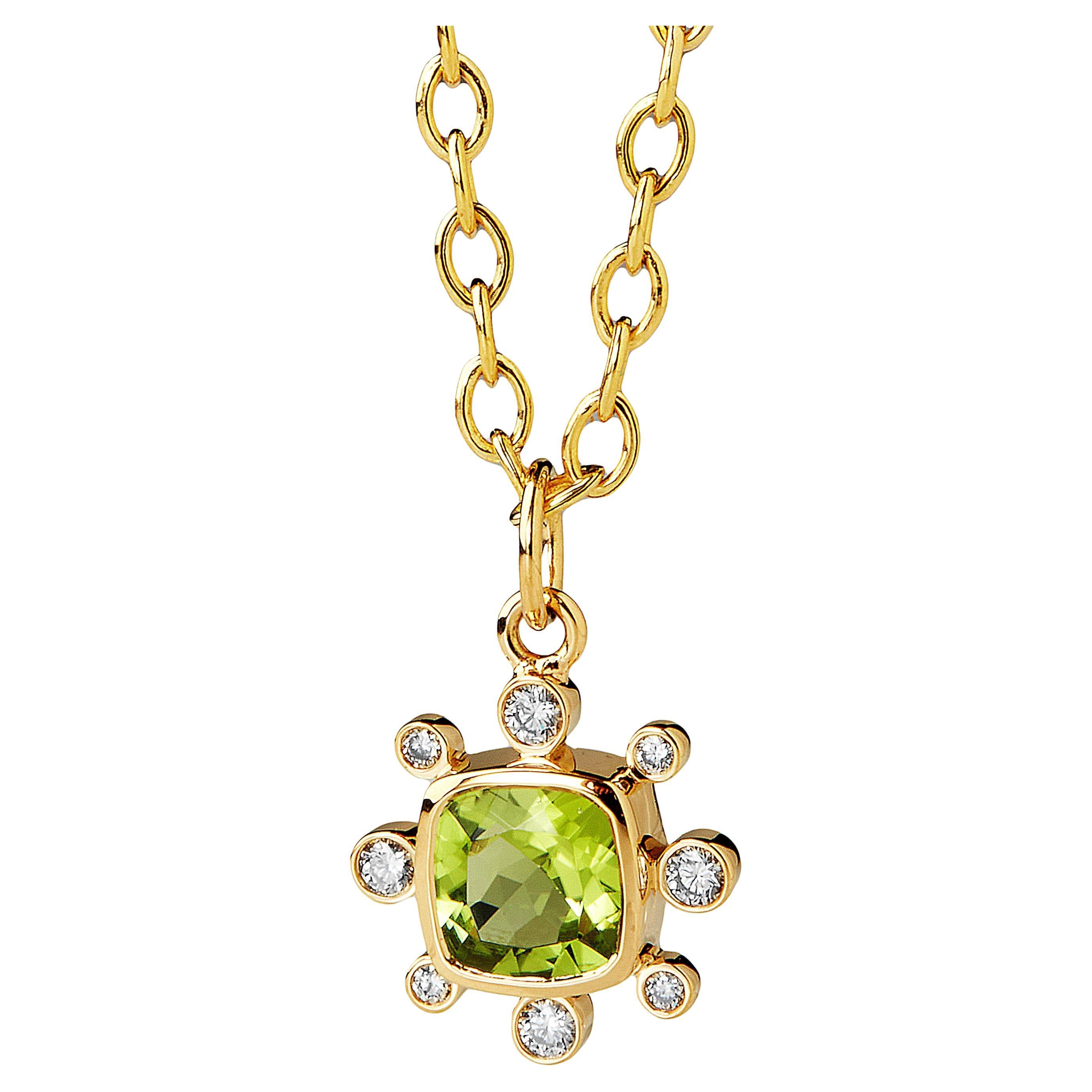 Yellow Gold Peridot Diamond Cross Pendant at 1stDibs