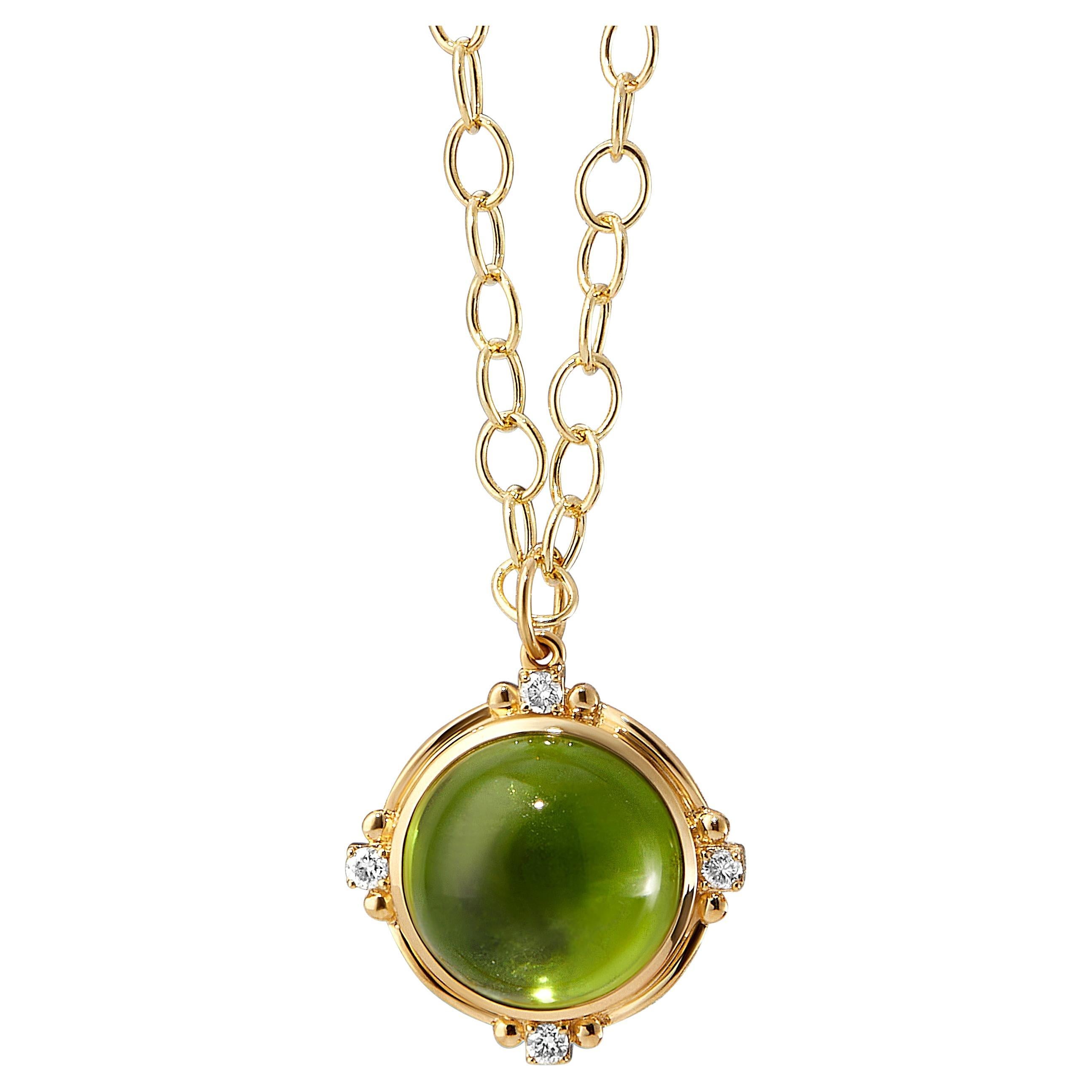 Syna Yellow Gold Peridot Pendant with Diamonds