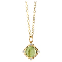 Syna Yellow Gold Peridot Pendant with Diamonds