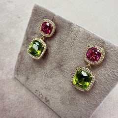 Syna Yellow Gold Peridot, Pink Tourmaline and Diamonds Earrings
