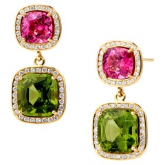 Syna Yellow Gold Peridot, Pink Tourmaline and Diamonds Earrings