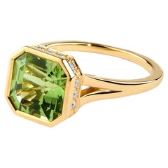 Syna Yellow Gold Peridot Ring with Diamonds