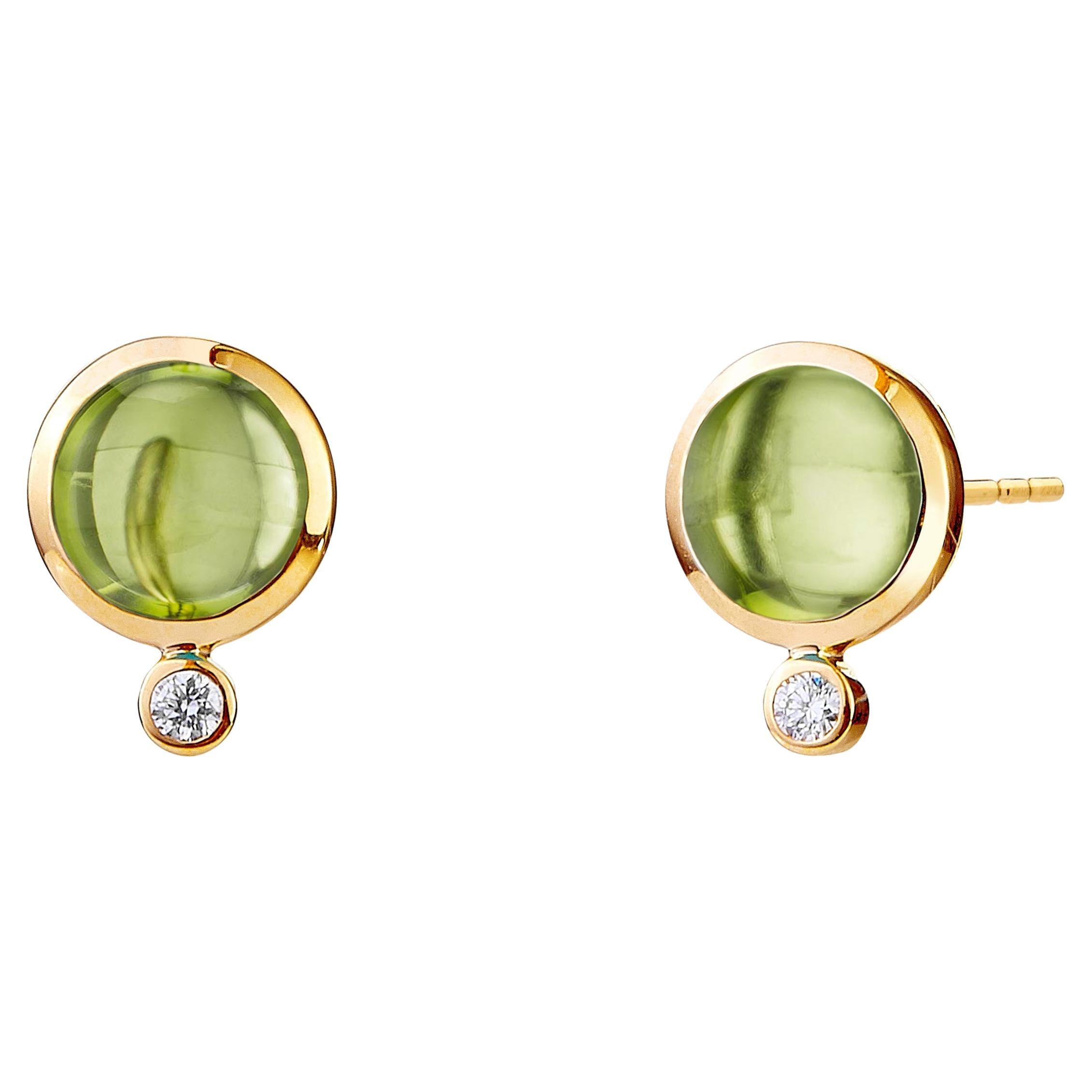 Syna Yellow Gold Peridot Studs with Diamonds