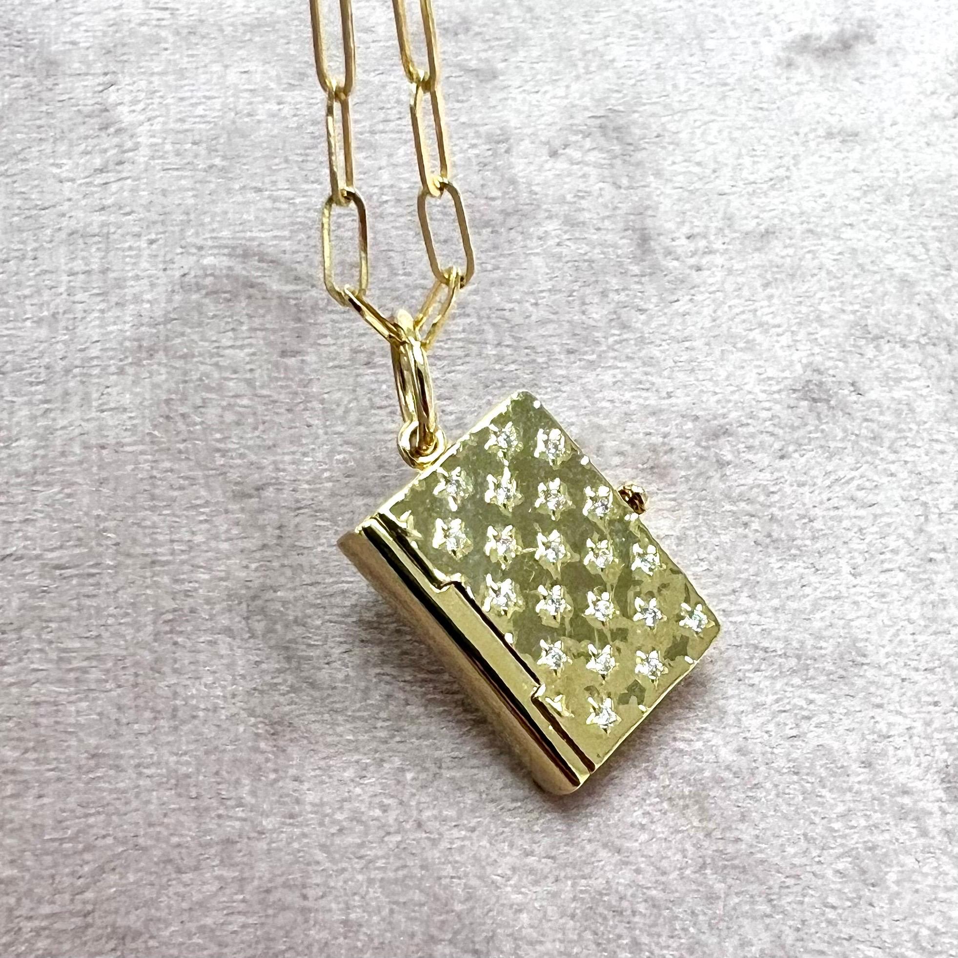 Contemporary Syna Yellow Gold Photo Book Locket Pendant with Diamonds For Sale