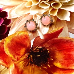 Syna Yellow Gold Pink Opal Earrings with Diamonds