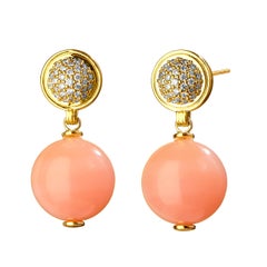 Syna Yellow Gold Pink Opal Earrings with Champagne Diamonds