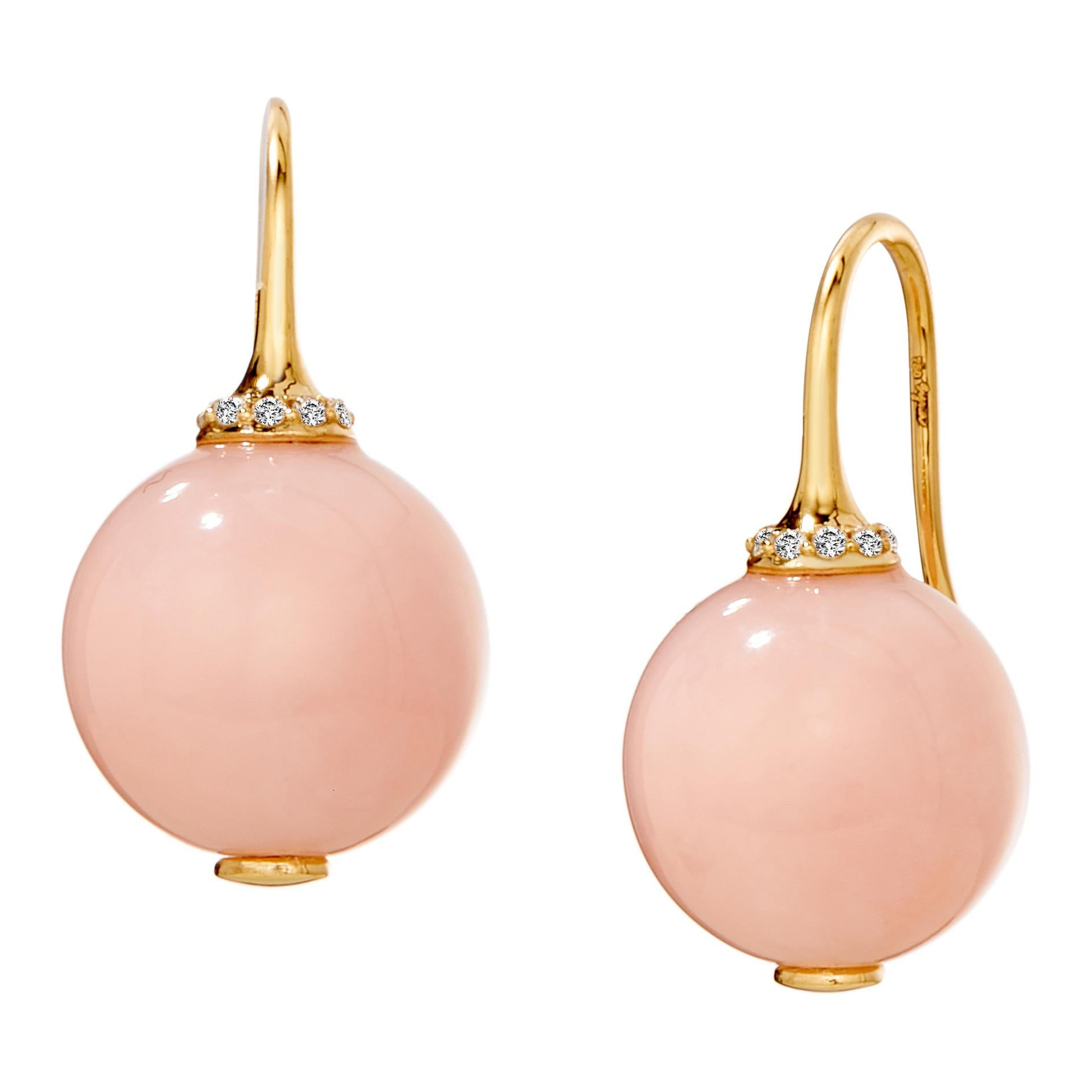 Syna Boucles d'oreilles en or jaune et opale rose avec diamants