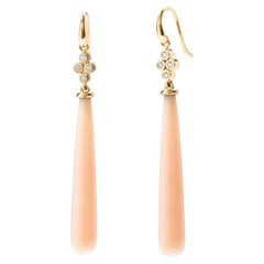 Syna Yellow Gold Pink Opal Long Drop Earrings with Diamonds