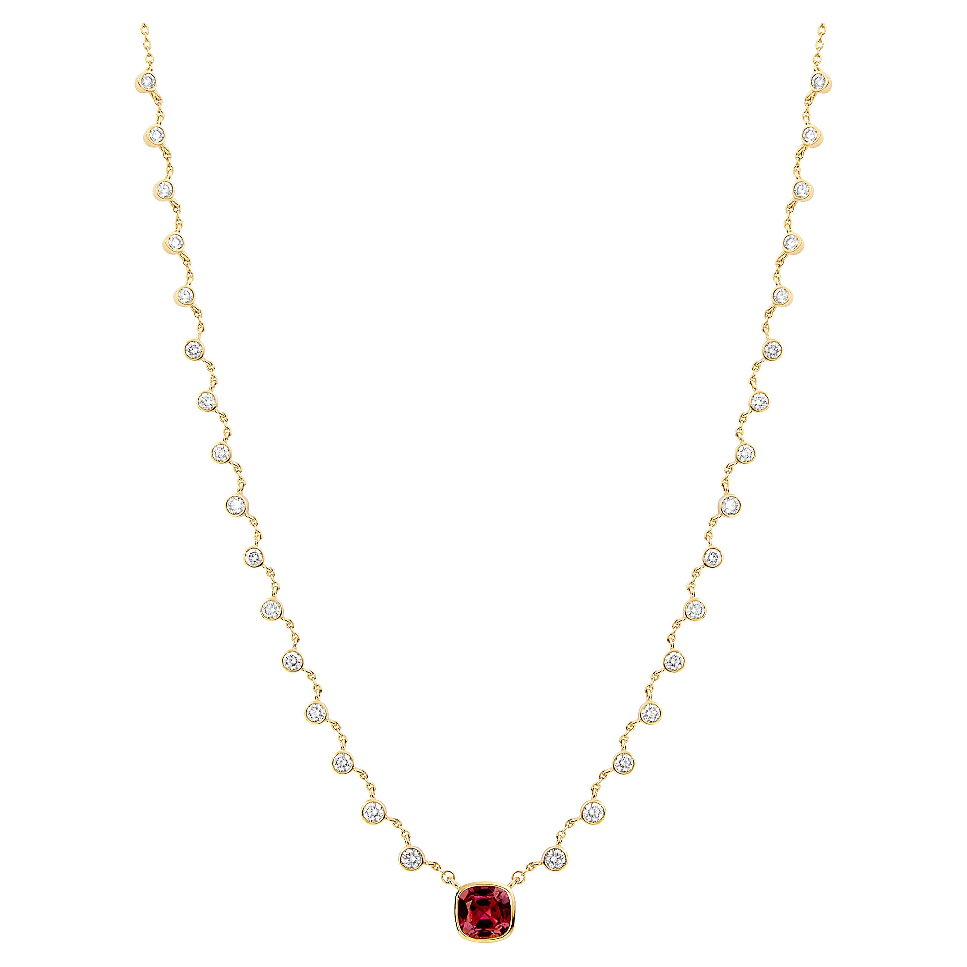 Syna Yellow Gold Pink Tourmaline and Diamond Necklace