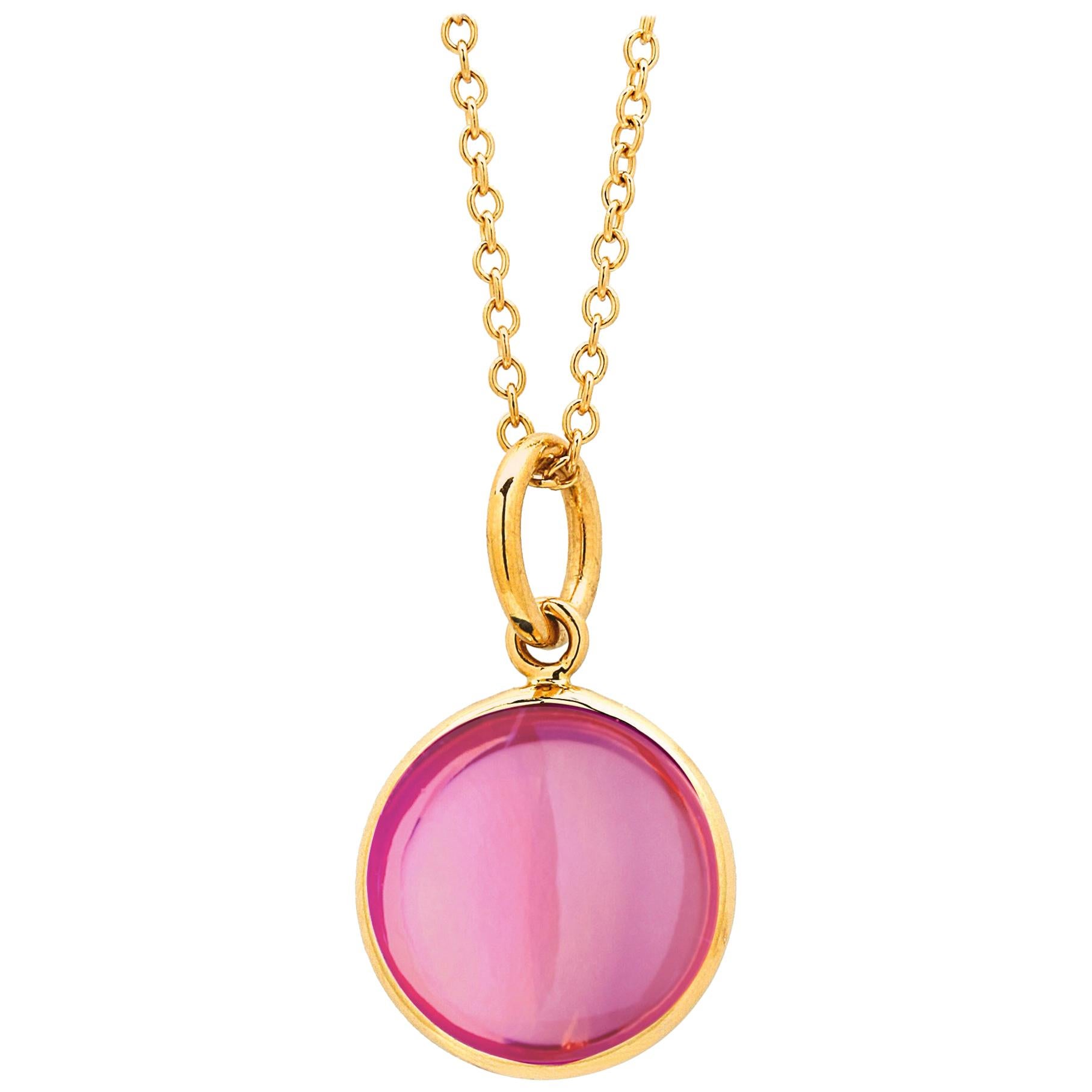 Chakra-Charm-Anhänger aus Gelbgold mit rosa Turmalin