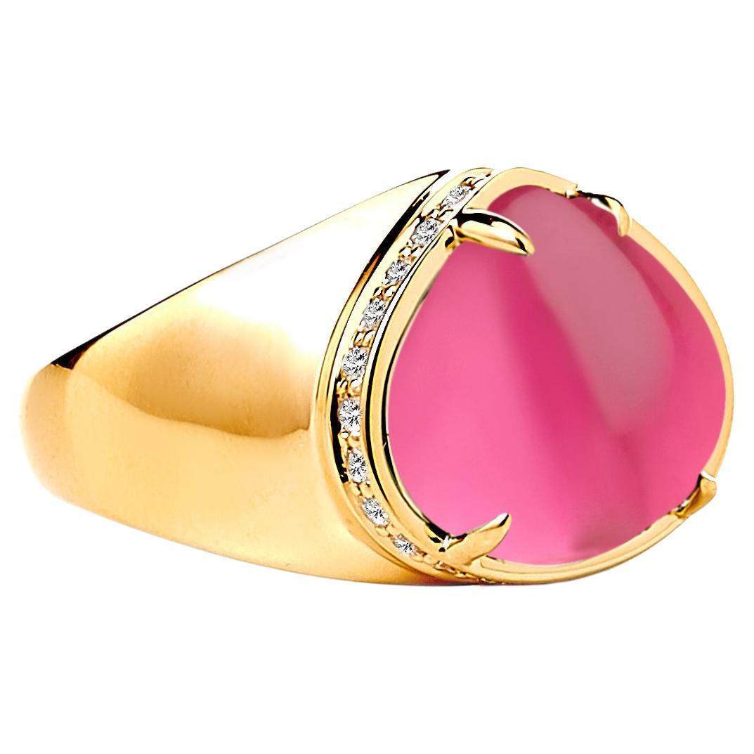 Syna Yellow Gold Pink Tourmaline Ring with Diamonds For Sale