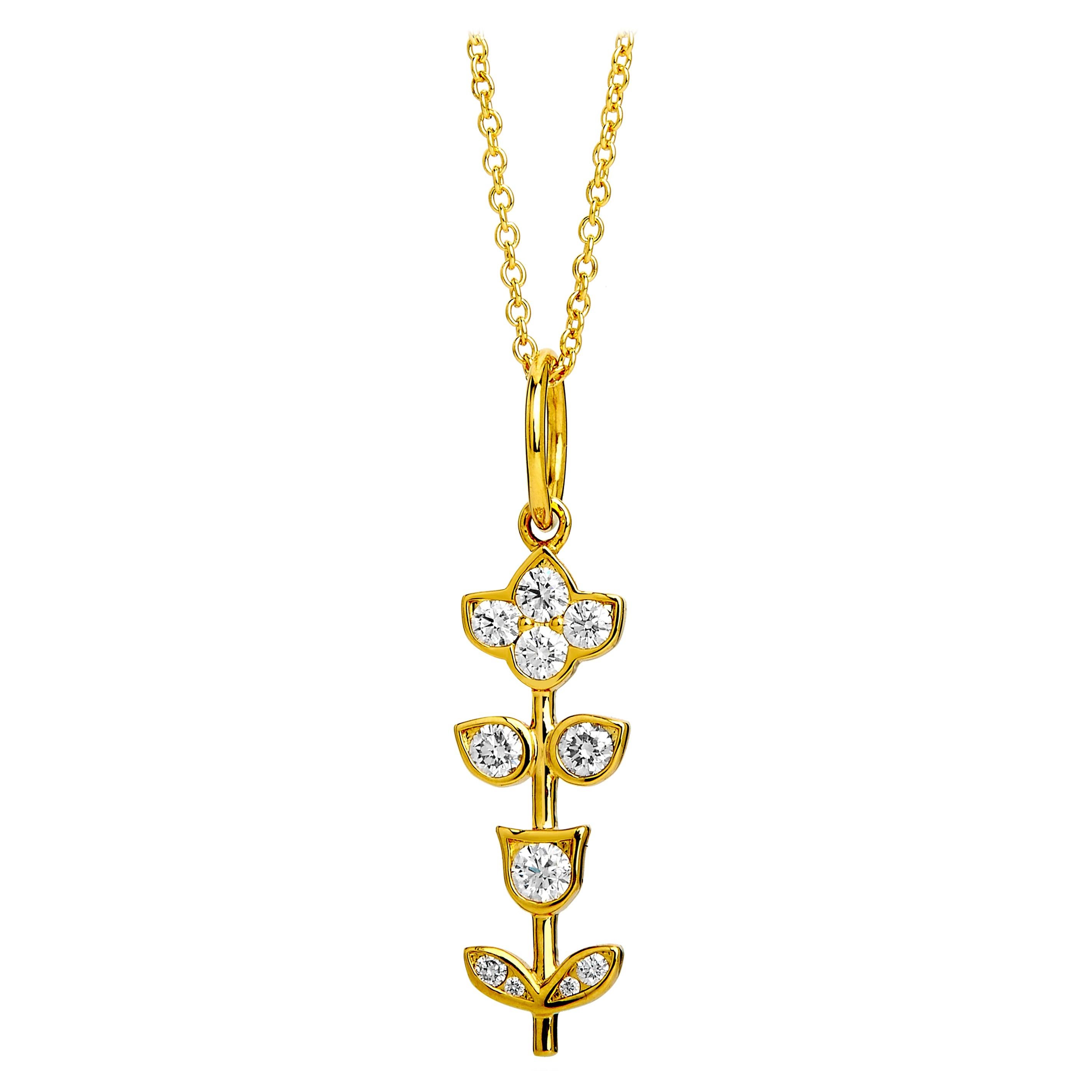 Syna Yellow Gold Plant Pendant with Champagne Diamonds