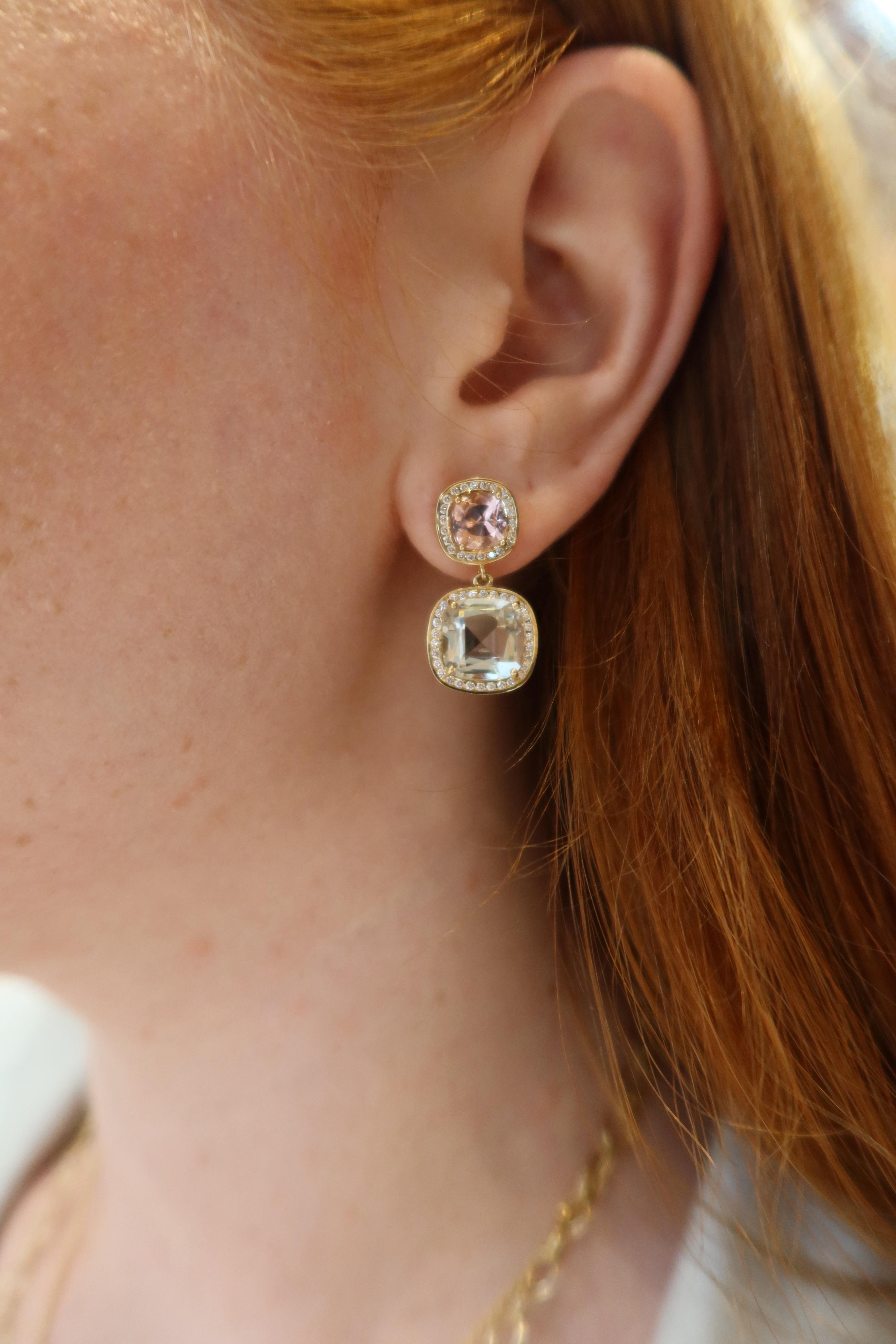Contemporaneo Syna Yellow Gold Prasiolite and Morganite Diamond Earrings in vendita