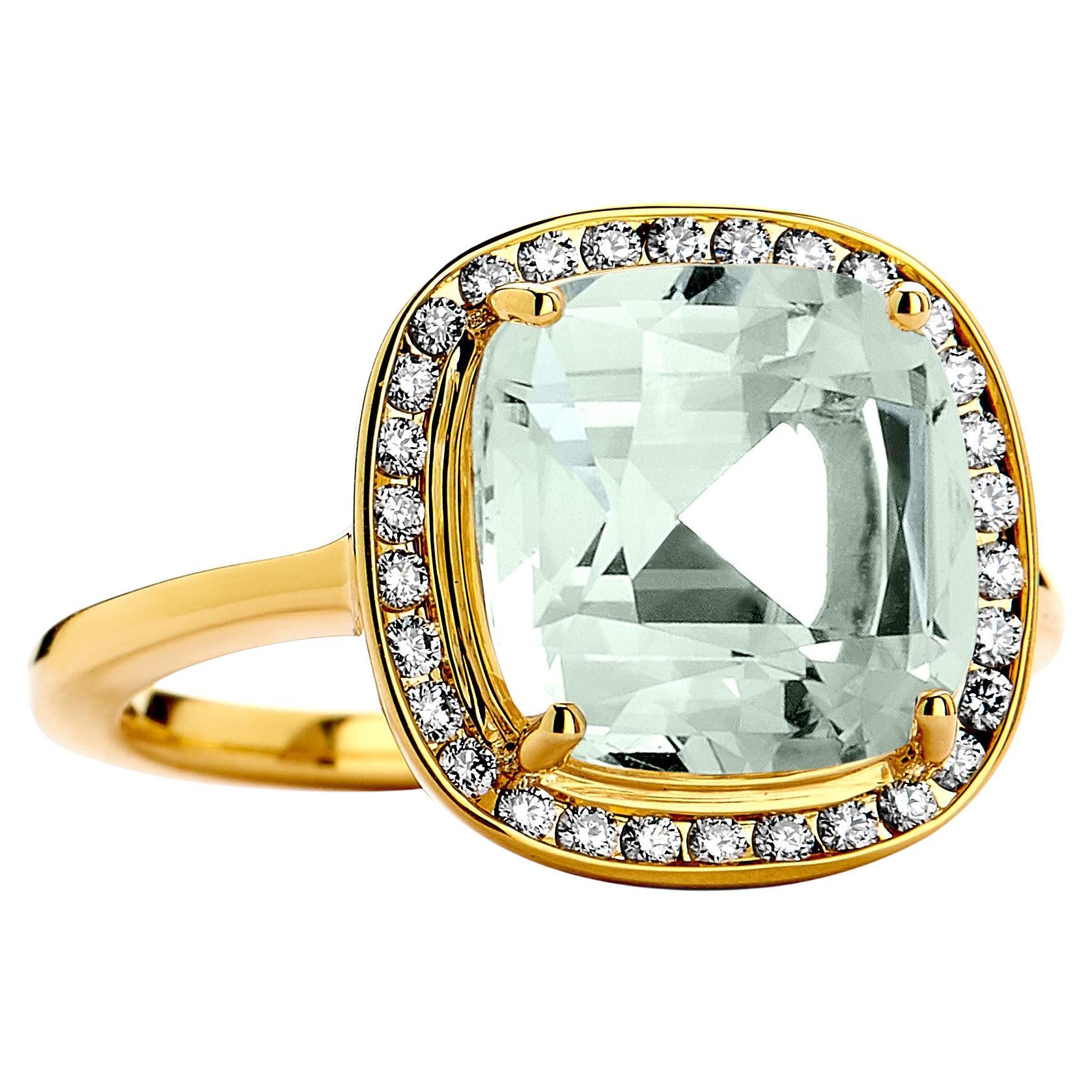 Anillo de Oro Amarillo Syna de Cuarzo Prasiolita con Diamantes